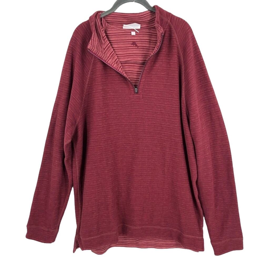 Tommy Bahama Pullover Reversible 1/4 Zip Men's XL Red Striped Long Sleeve Cotton